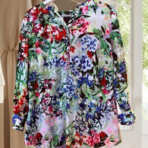 Talbots Bold Floral Blouse | Size 2X | Button Front Lightweight Top